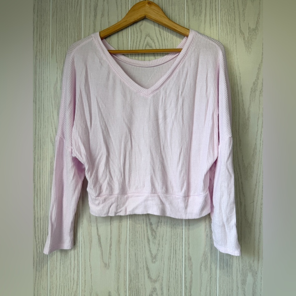 Auden Pink Ribbed V-Neck Sleepwear Lounge Top Size S